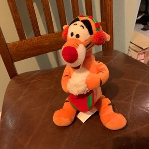 Disney Christmas Winnie Pooh TiggerPlush Stuffed 9” Red Stocking Ear Muffs